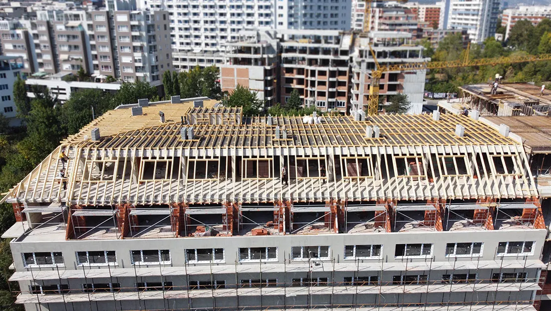 Wooden construction of a roof of a building 2