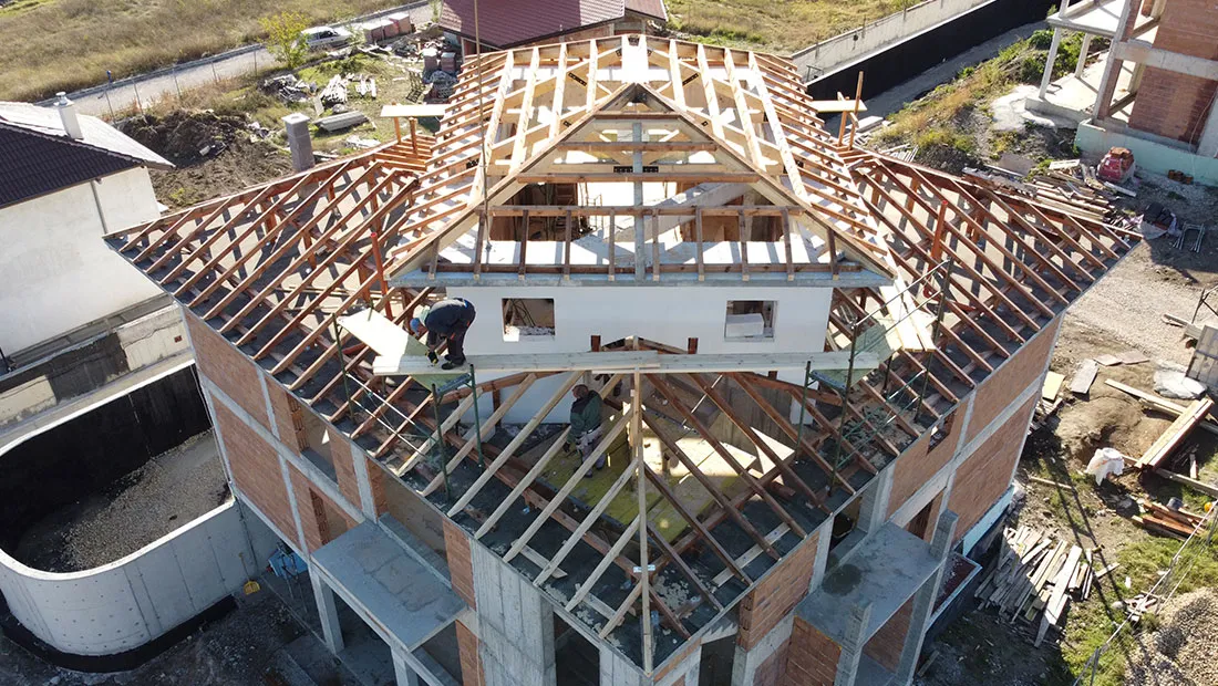 Wooden construction of a roof of a house 1