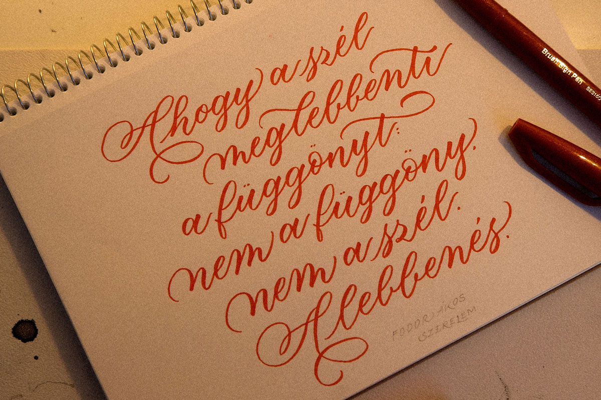 ugráló modern ecsetfilces kalligráfia ecsetfilccel Fodor Ákos Lebbenés haiku