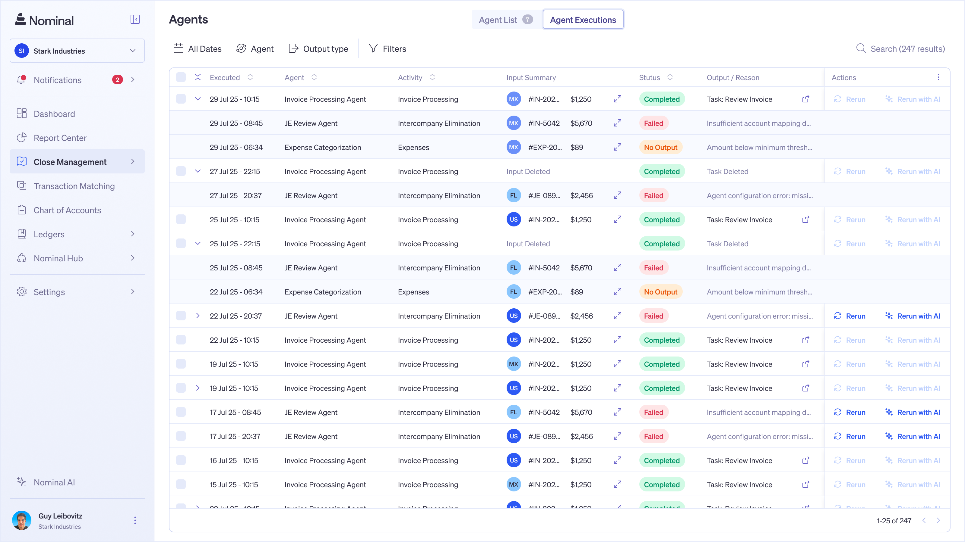 trigger agents execution page