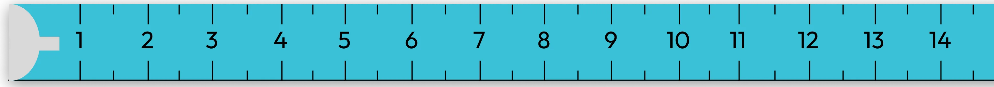 Blue ruler marked with centimeters and millimeters from 1 to 14 centimeters.