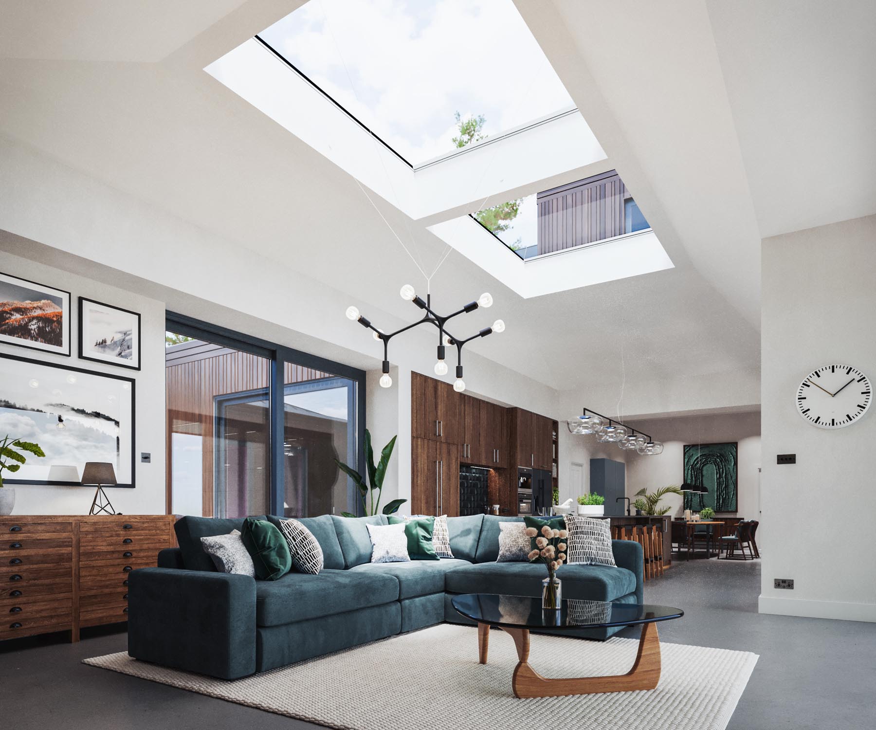 Ultra realistic CGI of a living room in a luxury house