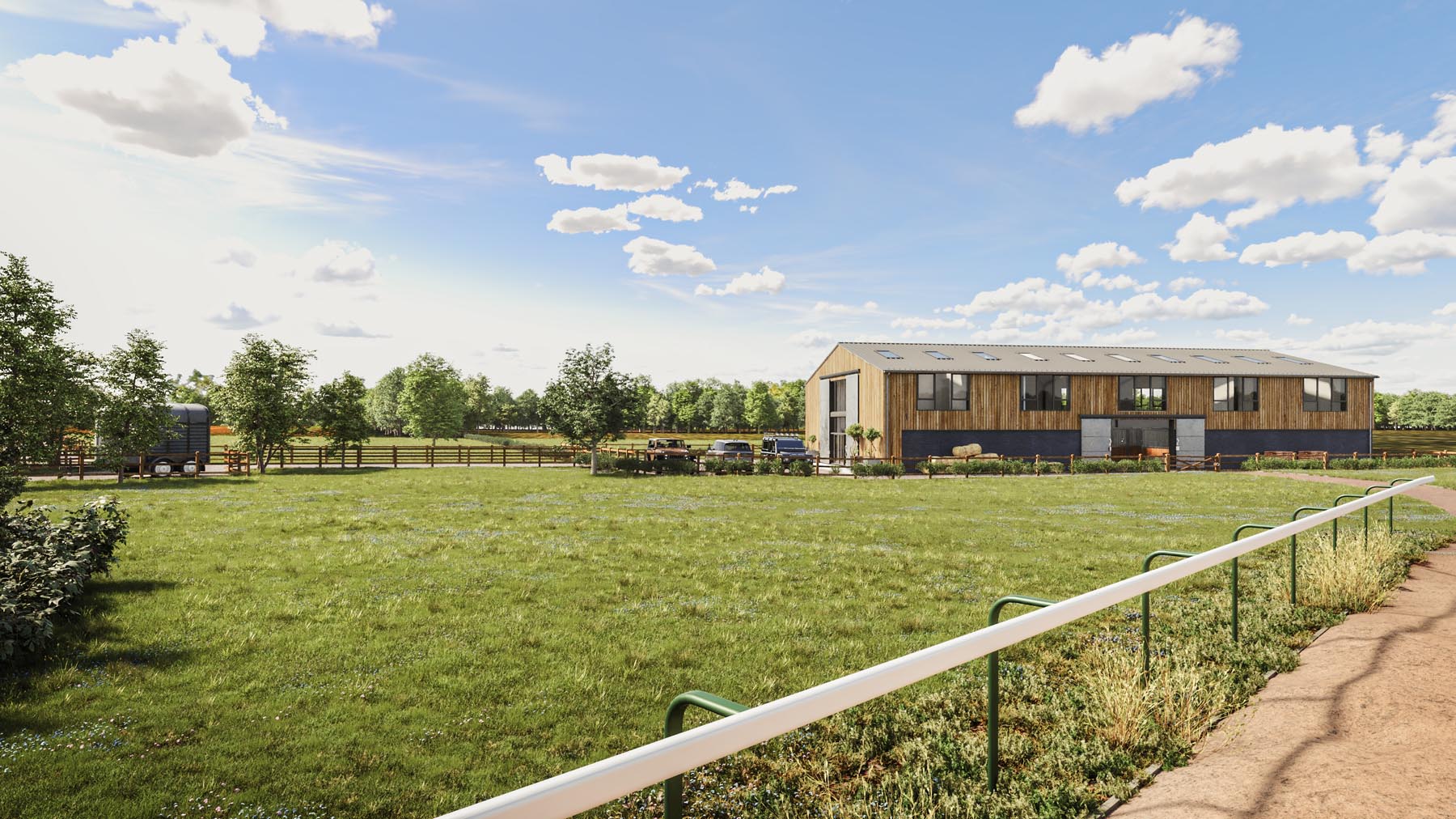Ultra realistic CGI of a stables in a countryside