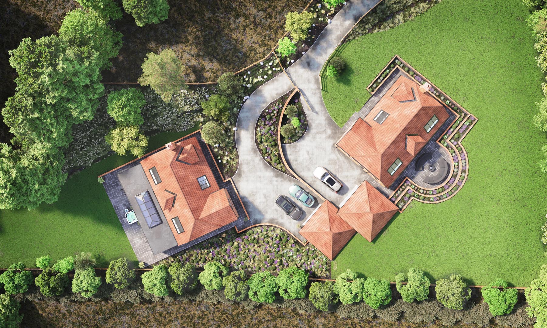 Aerial view CGI or a luxury property