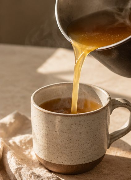 Pouring Alma postpartum recovery broth