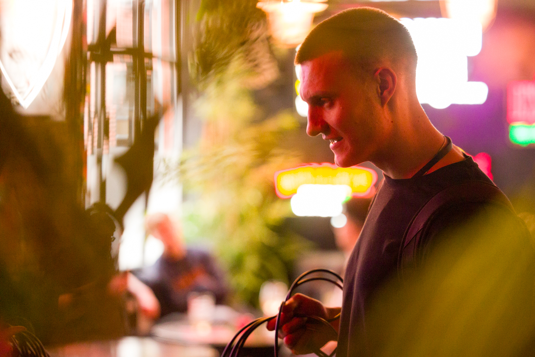 A video crew member working on location