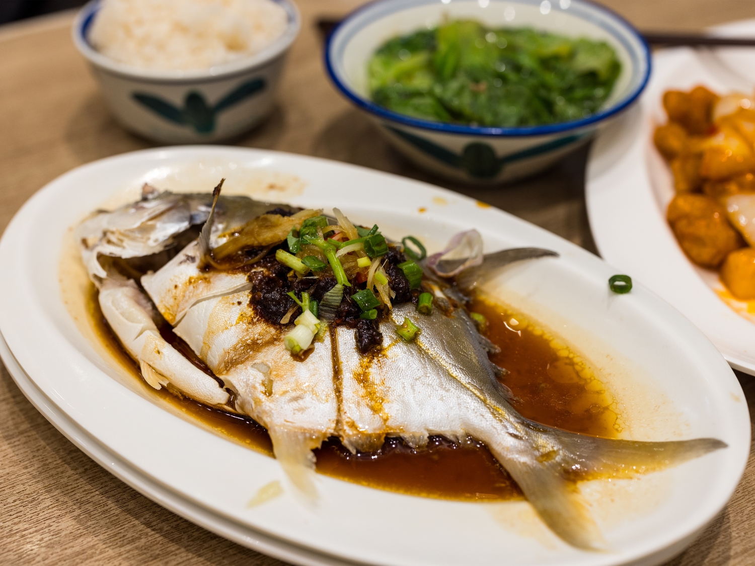 A picture of a steamed whole fish dish