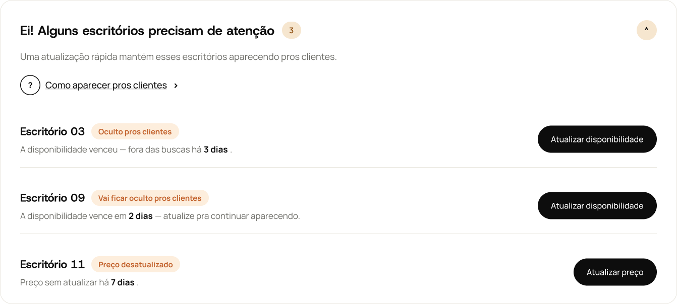 Central de pendências do WOS
