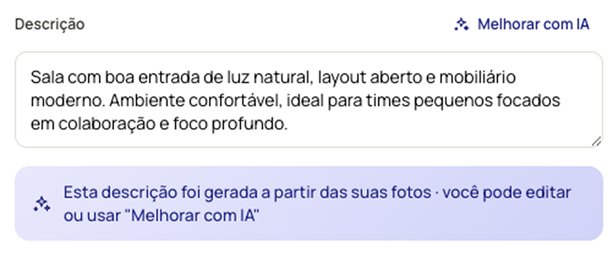 Descrição do anúncio gerada por IA no WOS