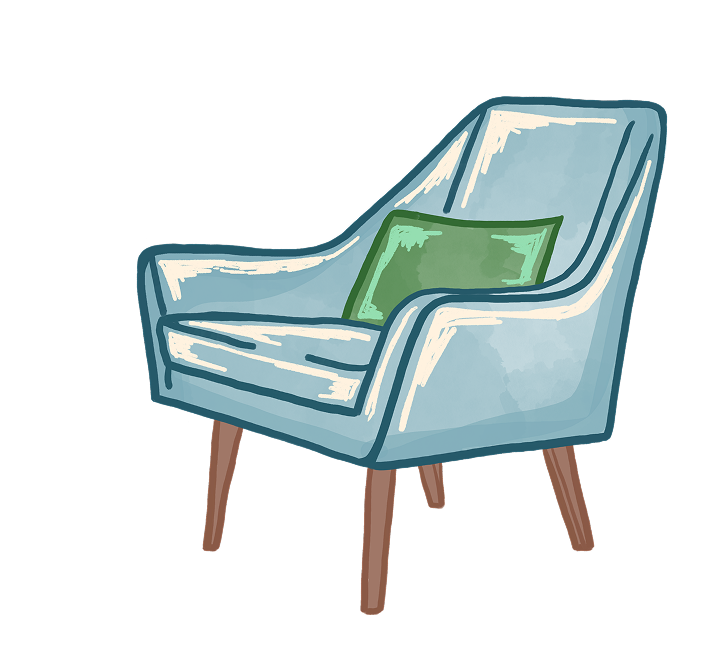 Blue chair with green pillow