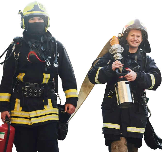 Two firefighters walking. 