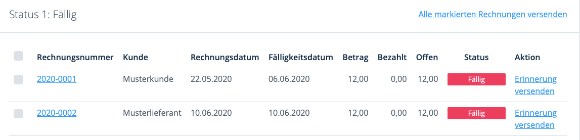 Status 1 forderungen: Fällig