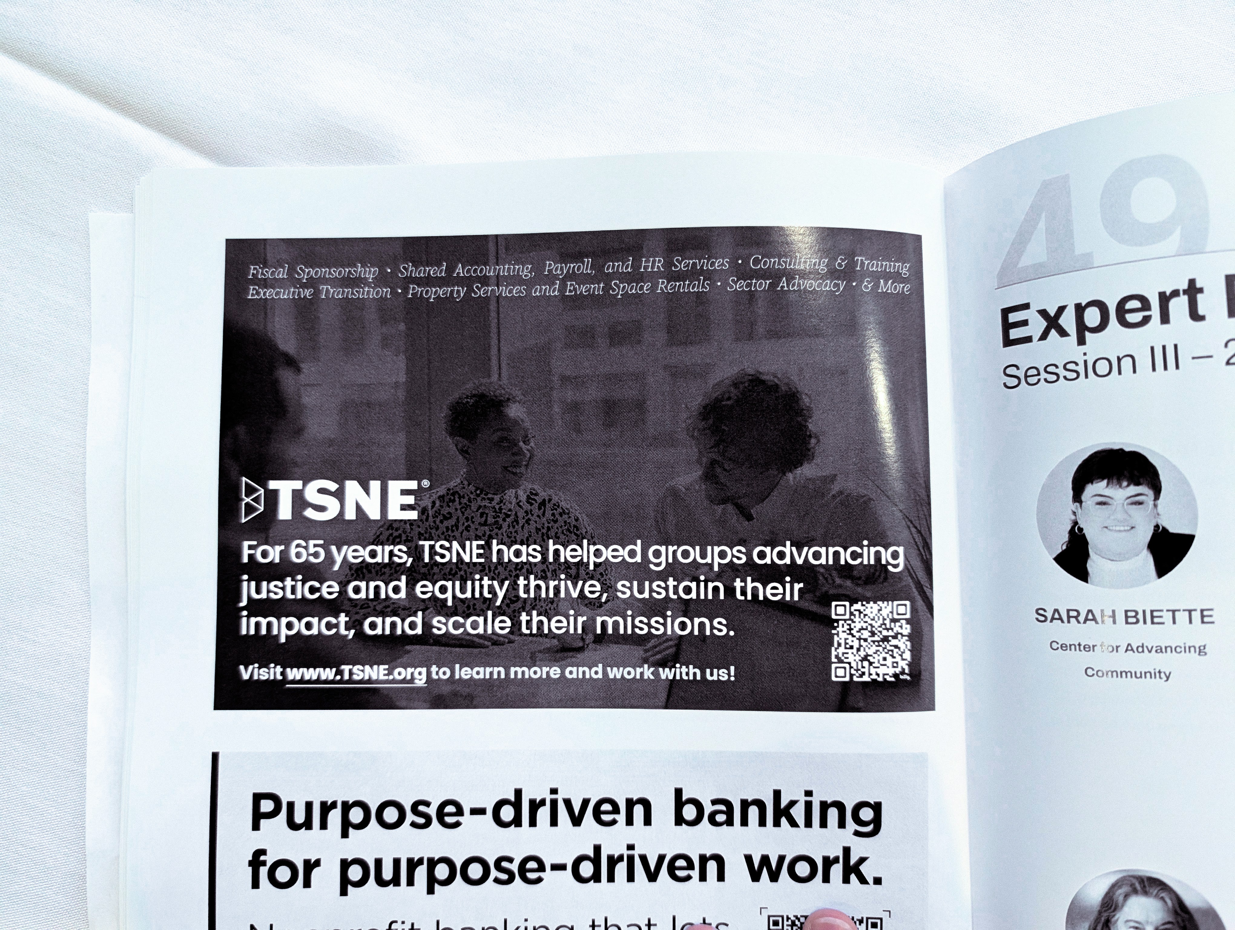 Black and white advertisement in the Massachusetts Nonprofit Network's annual conference's program