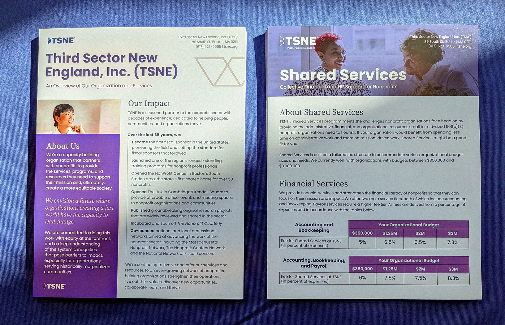 Flyers for tabling at the Massachusetts Nonprofit Network's annual conference, as well as other conferences and networking fairs