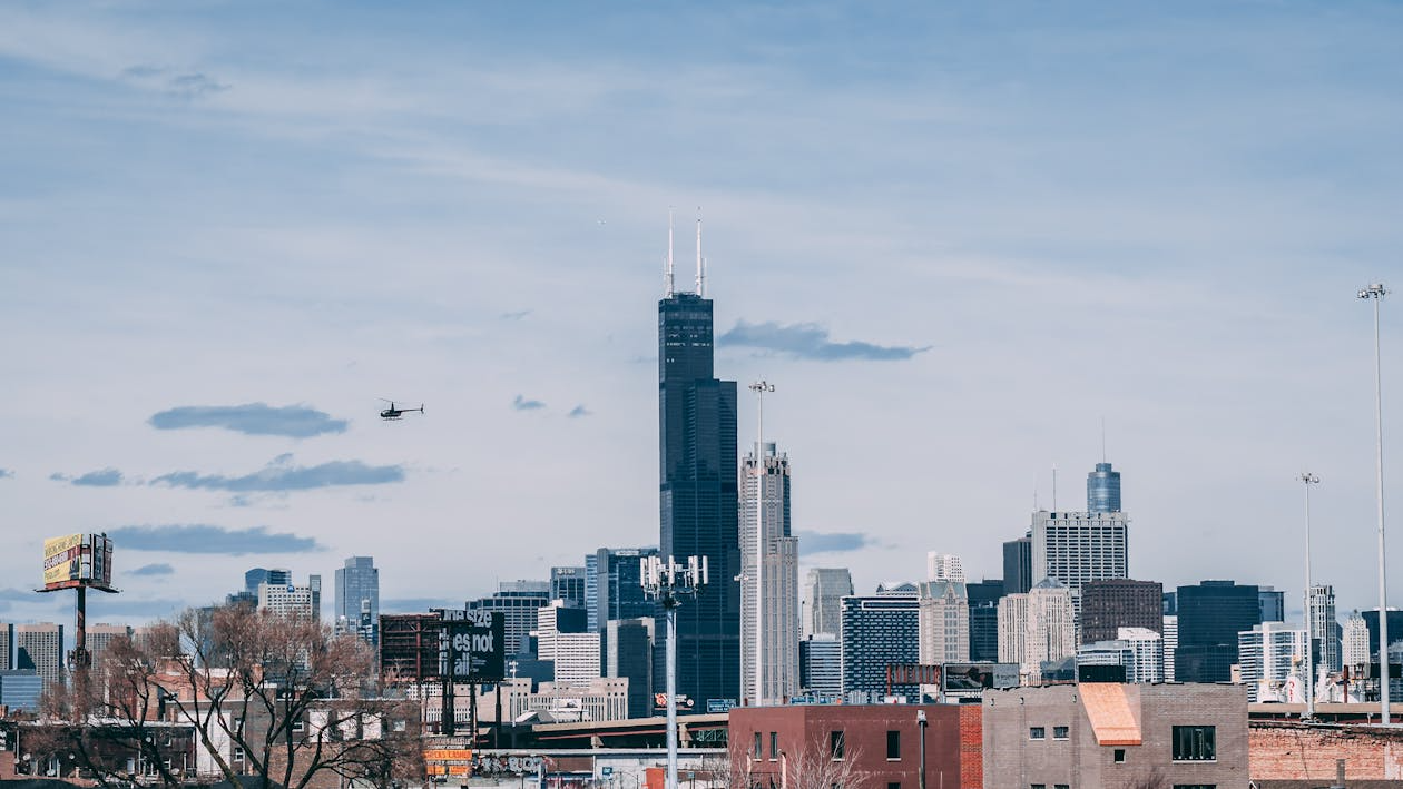 helicopter flying over Chicago, Illinois