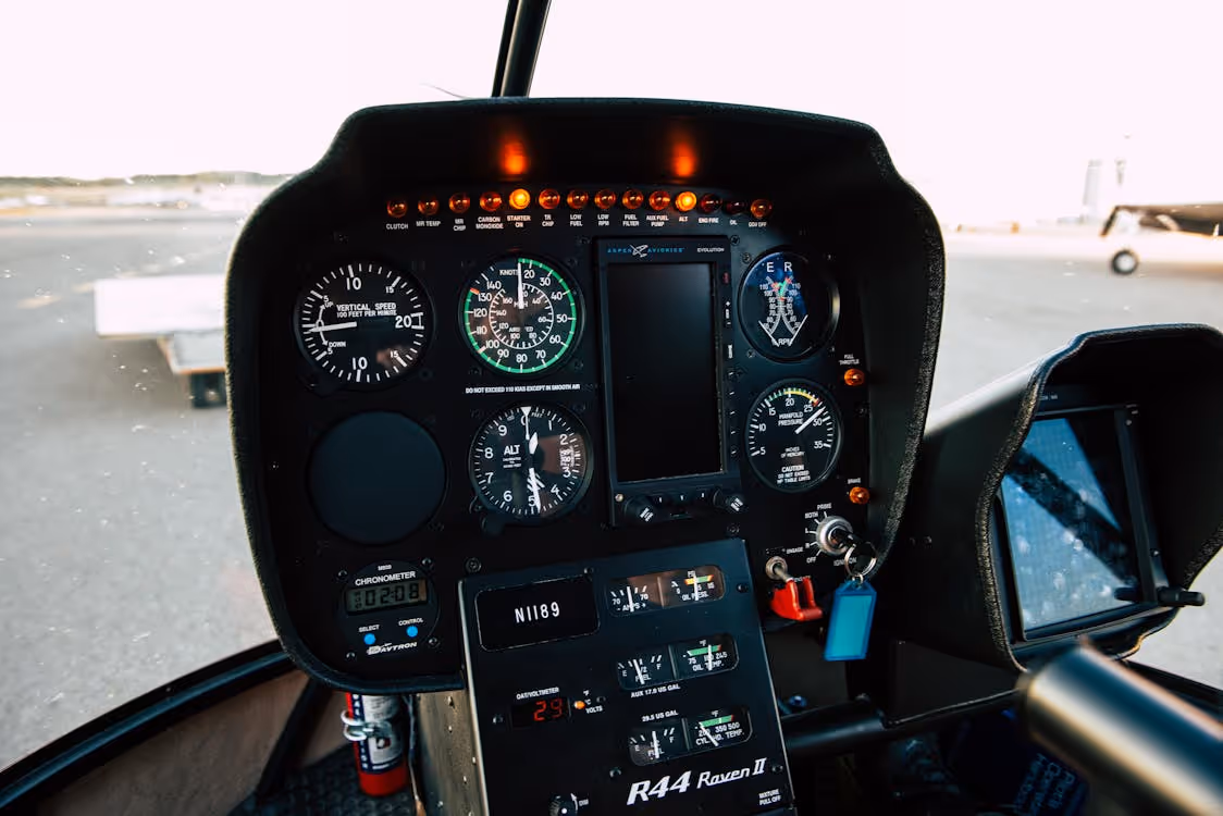 flight control system inside a helicopter cockpit