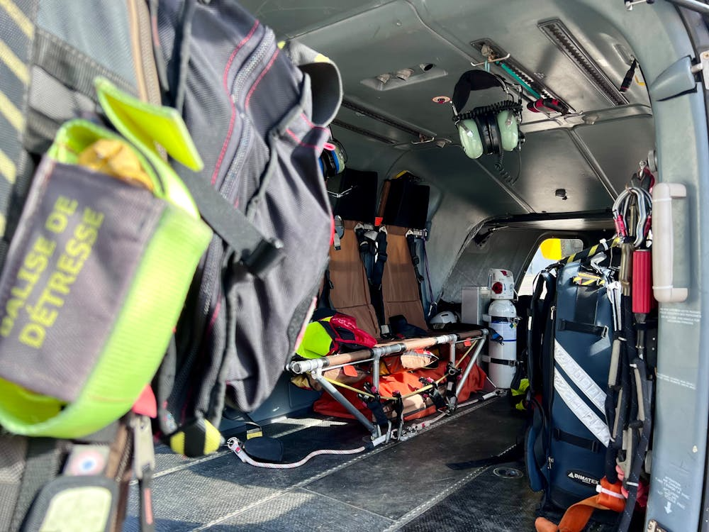 inside view of a medical helicopter equipped for emergency rescues