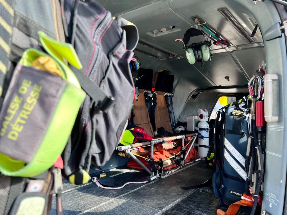 inside view of an emergency medical helicopter equipped for emergency rescues