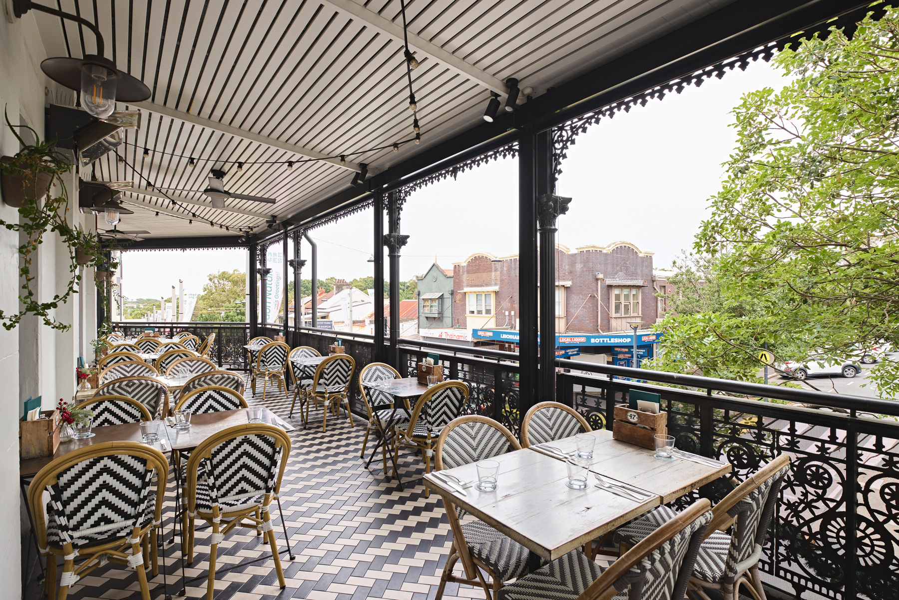 The iconic balcony overlooking Norton Street at The Royal Hotel Leichhardt