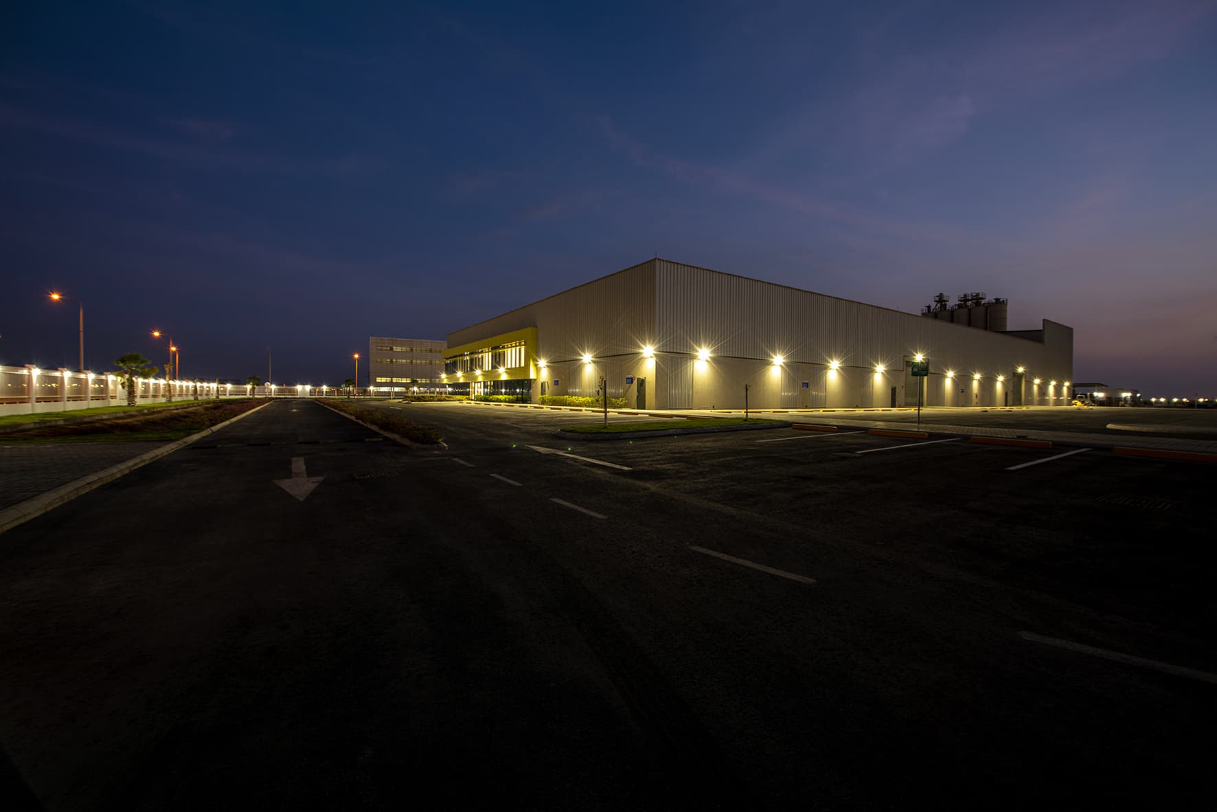 Completed industrial facility — Sodamco Factory, KAEC, Saudi Arabia. Delivered by OCC Weavers.