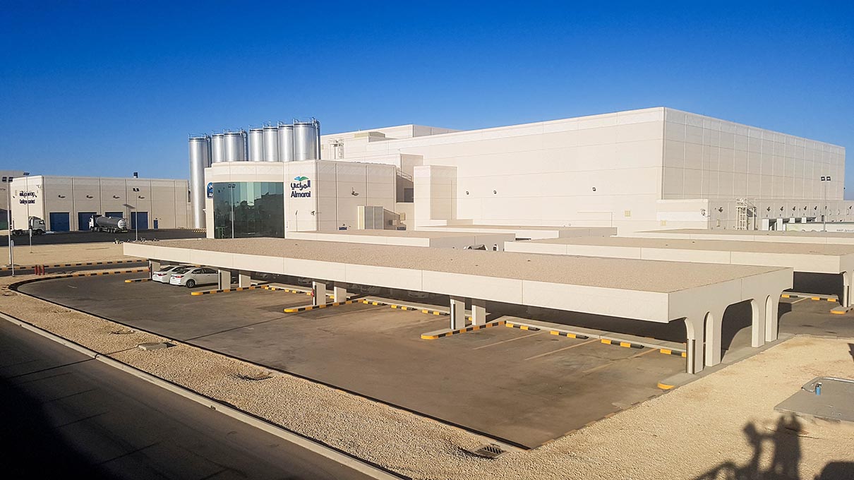 Electromechanical and utilities installation — Al Marai Central Processing Plant 3, Al Kharj, Saudi Arabia. Delivered by OCC Weavers.