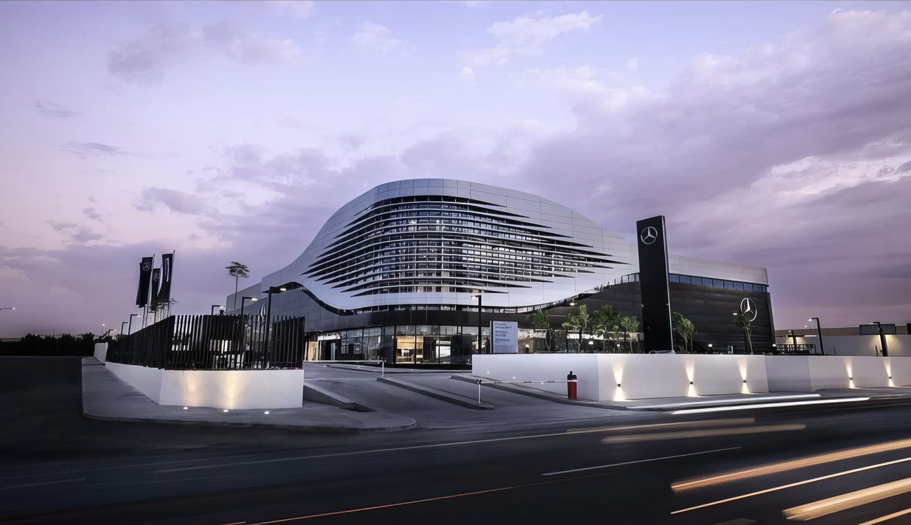 Showroom interior with luxury finishing — Mercedes-Benz Flagship Showroom, Riyadh, Saudi Arabia. Delivered by OCC Weavers.