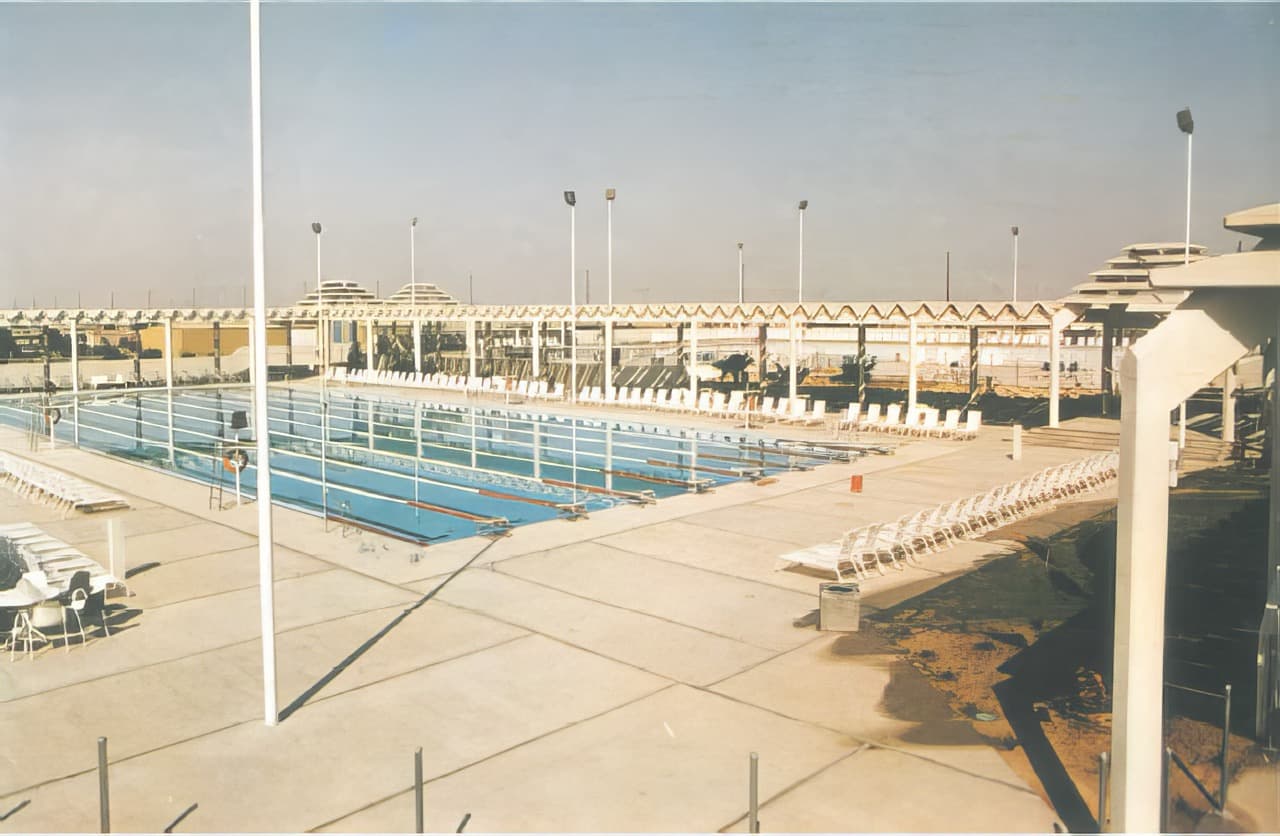 Entertainment Center Jubail Industrial City — sports and entertainment complex with Olympic swimming pools and 400-spectator theatre, Saudi Arabia. Delivered by OCC Weavers.