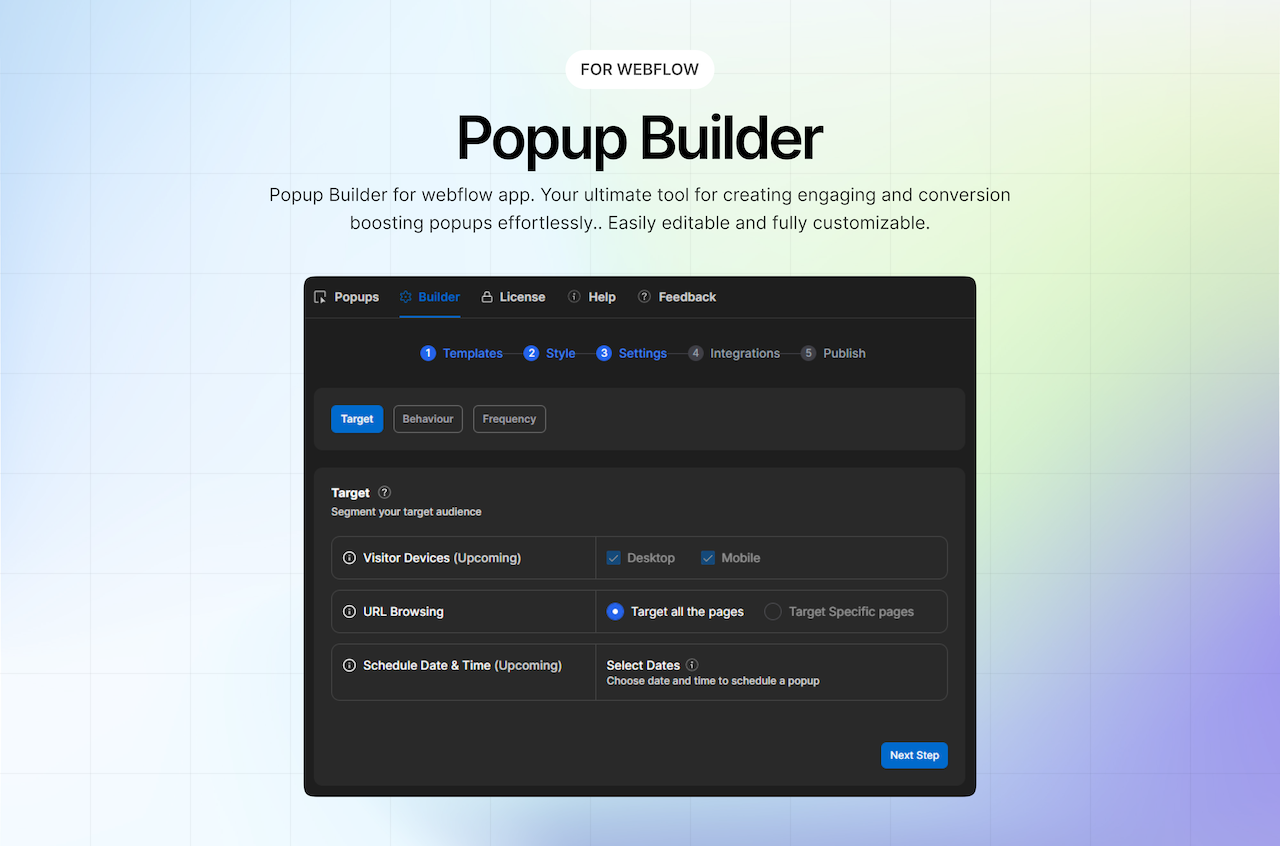 Webflow Popup Builder App Screenshot One