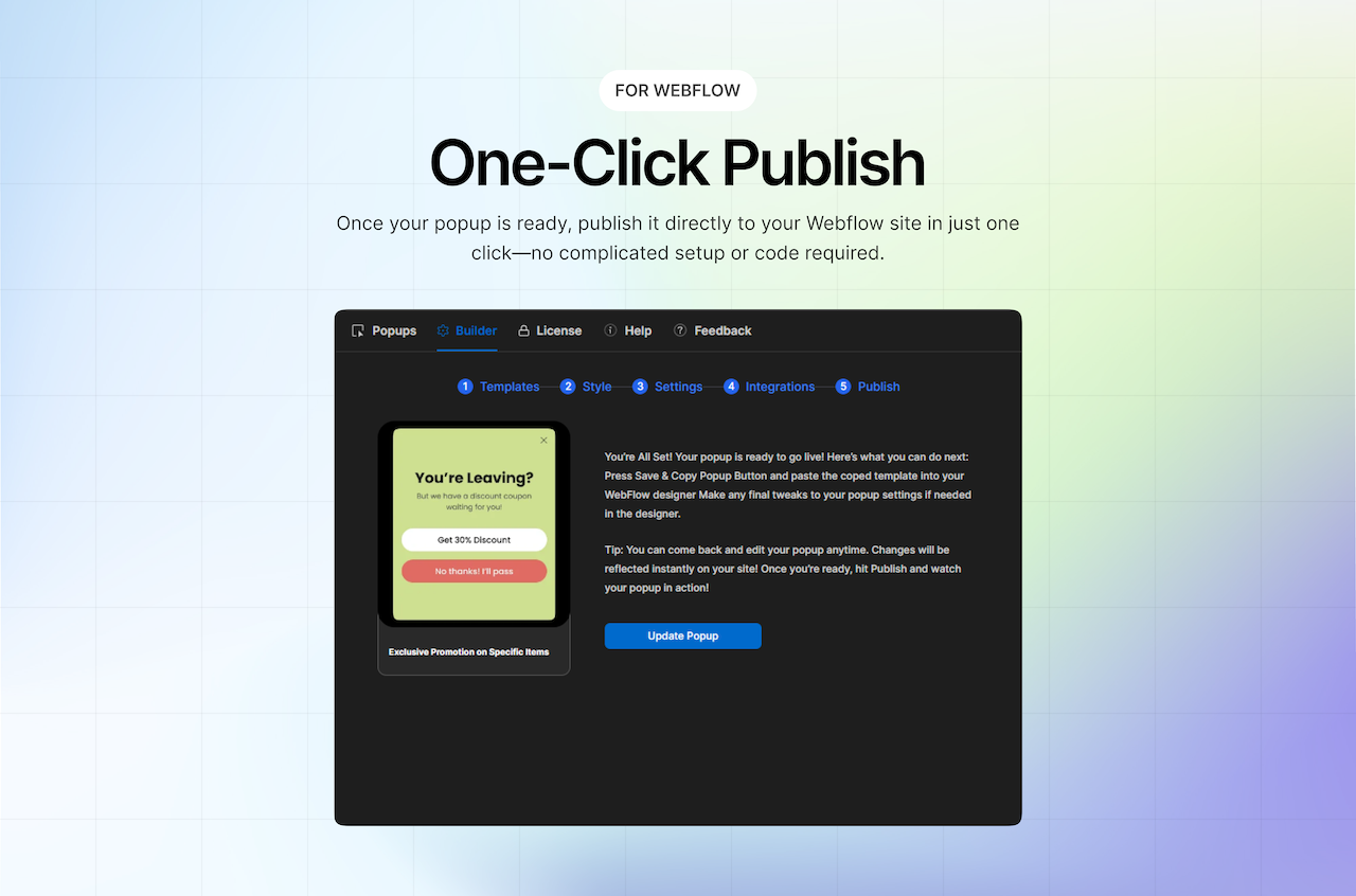 Webflow Popup Builder App Screenshot Five