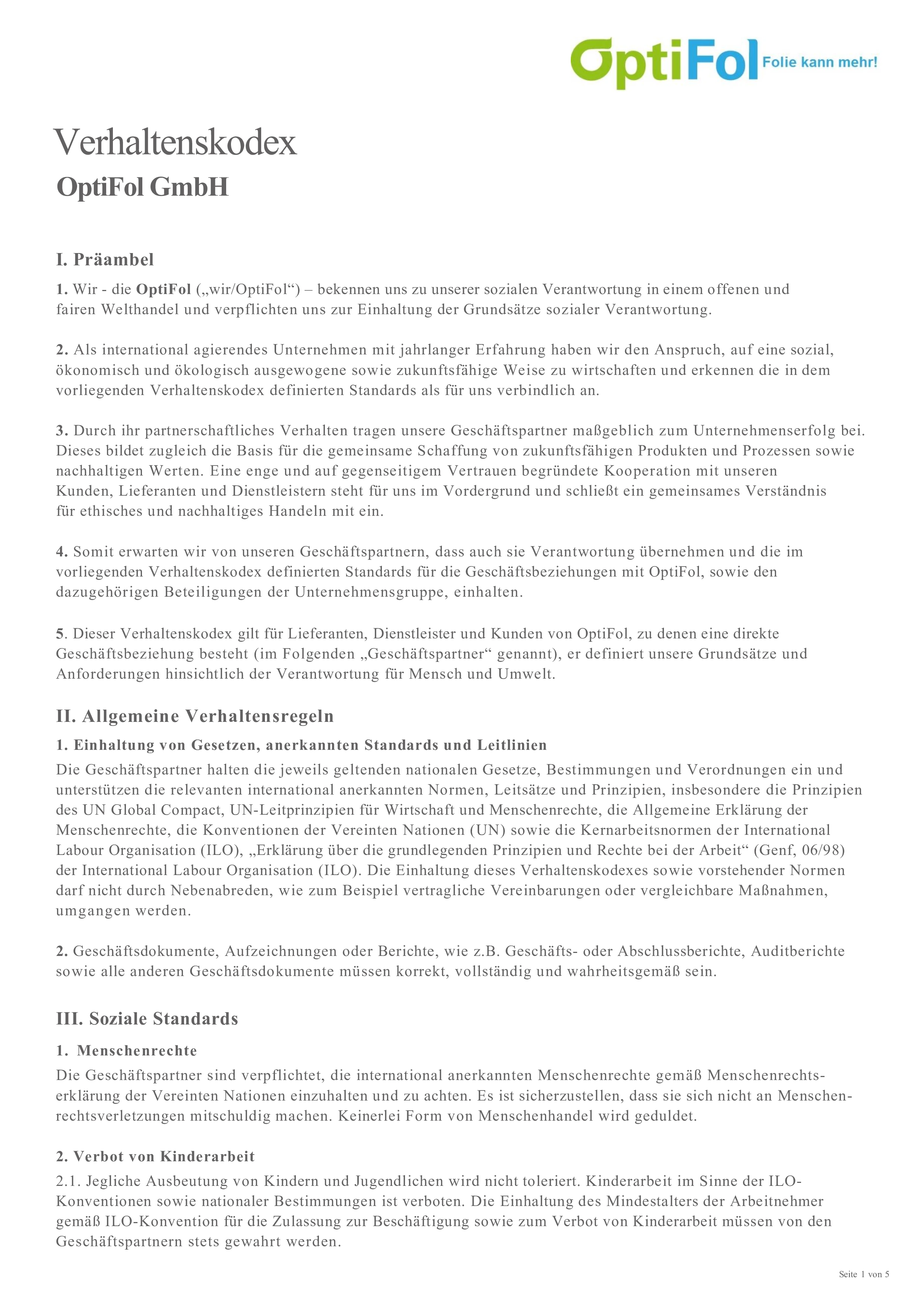 Zertifikat  von Optifol folie kann mehr