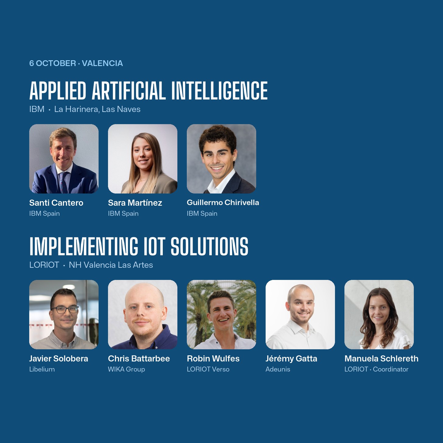 The speakers of the two IoT Sparks 2026 workshops on 6 October