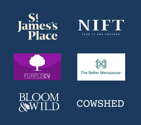 Logos for St James' Place, Secta Labs, Purple CV, and Bloom & Wild