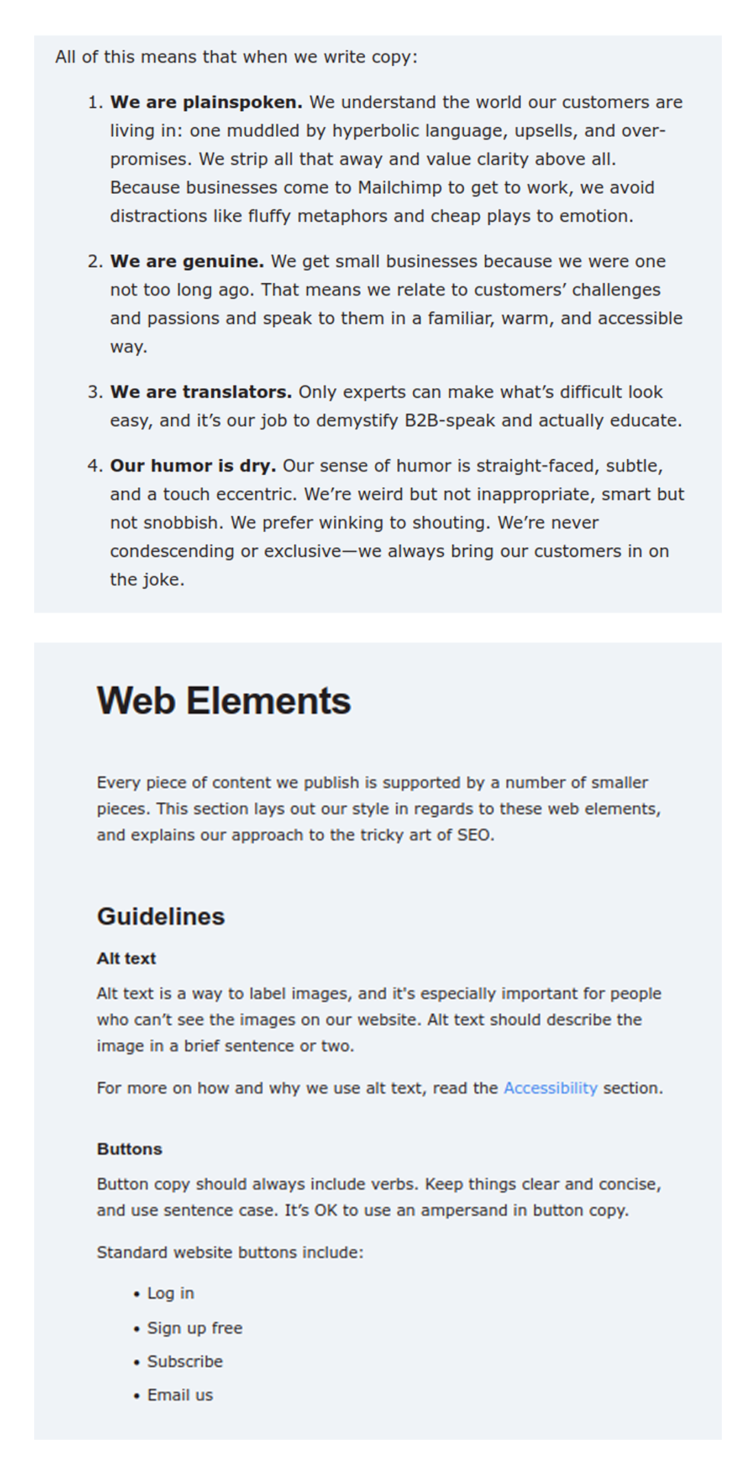 An overview of a Mailchimp's style guide