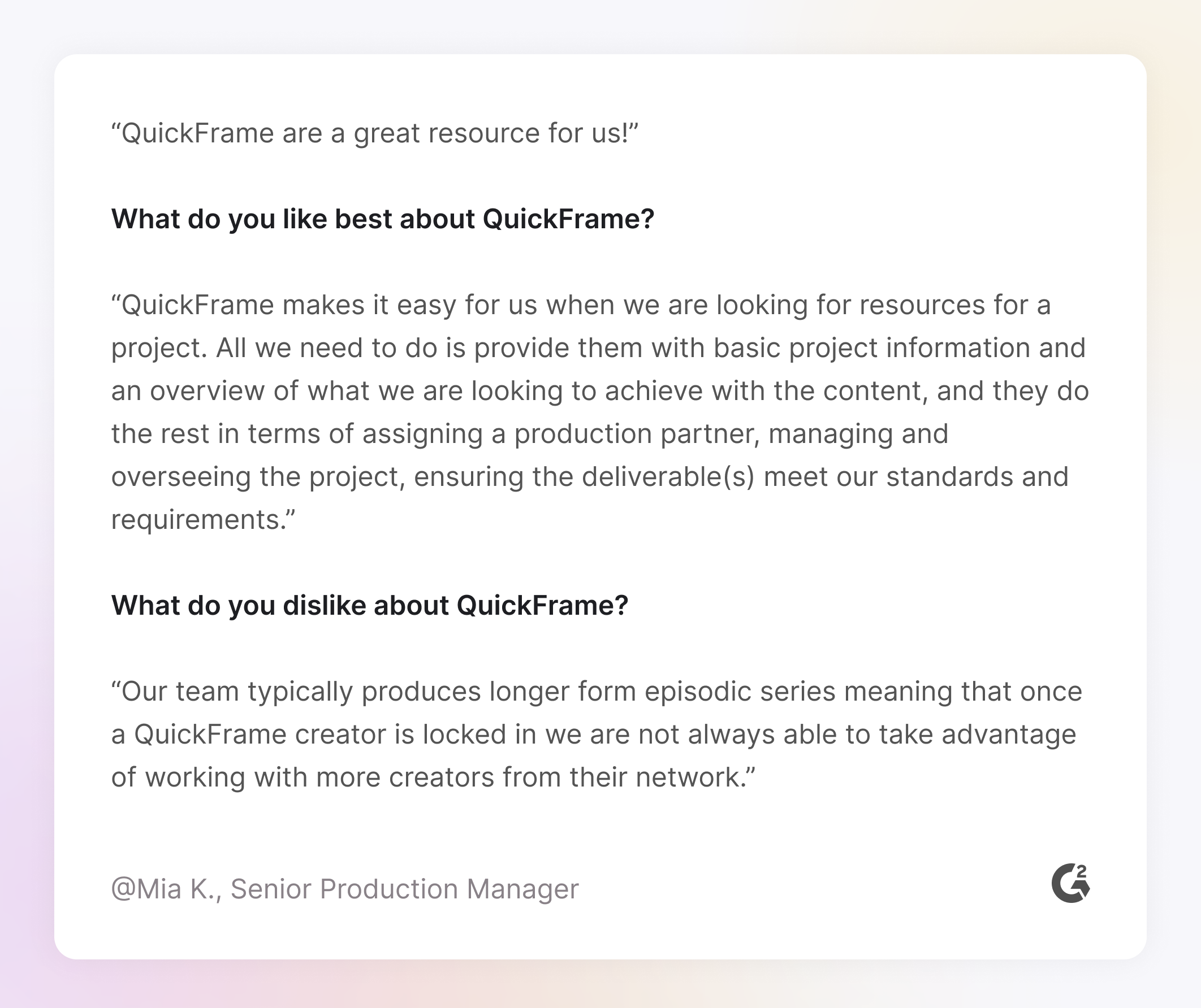 QuickFame rating on G2