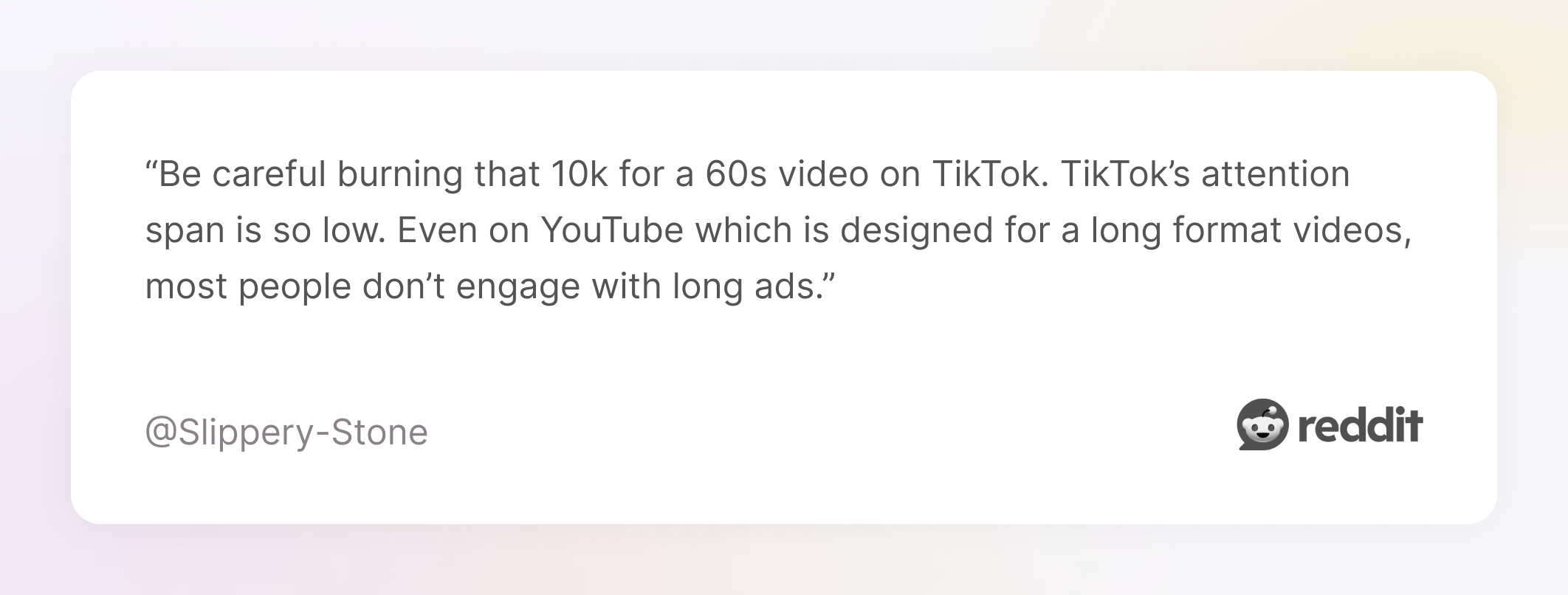 Reddit post about TikTok and YouTube