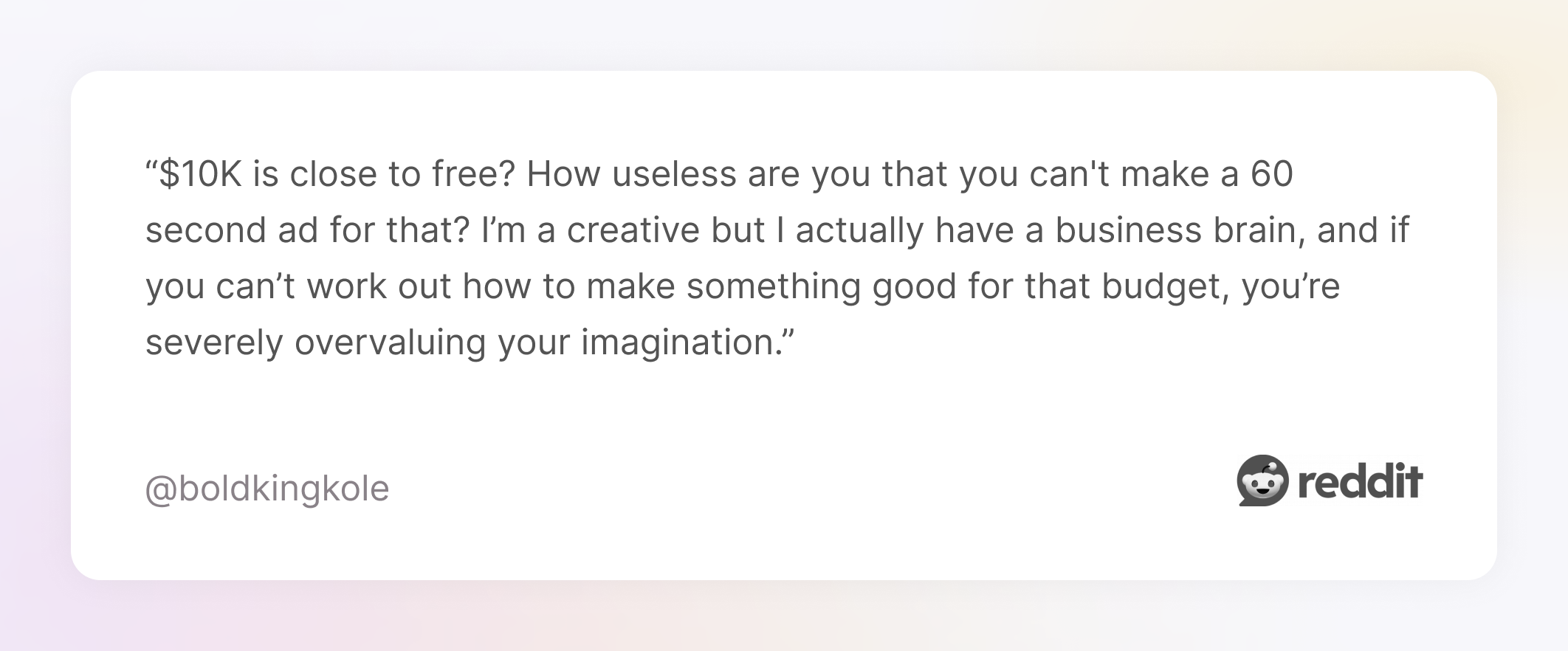 Reddit post about budget