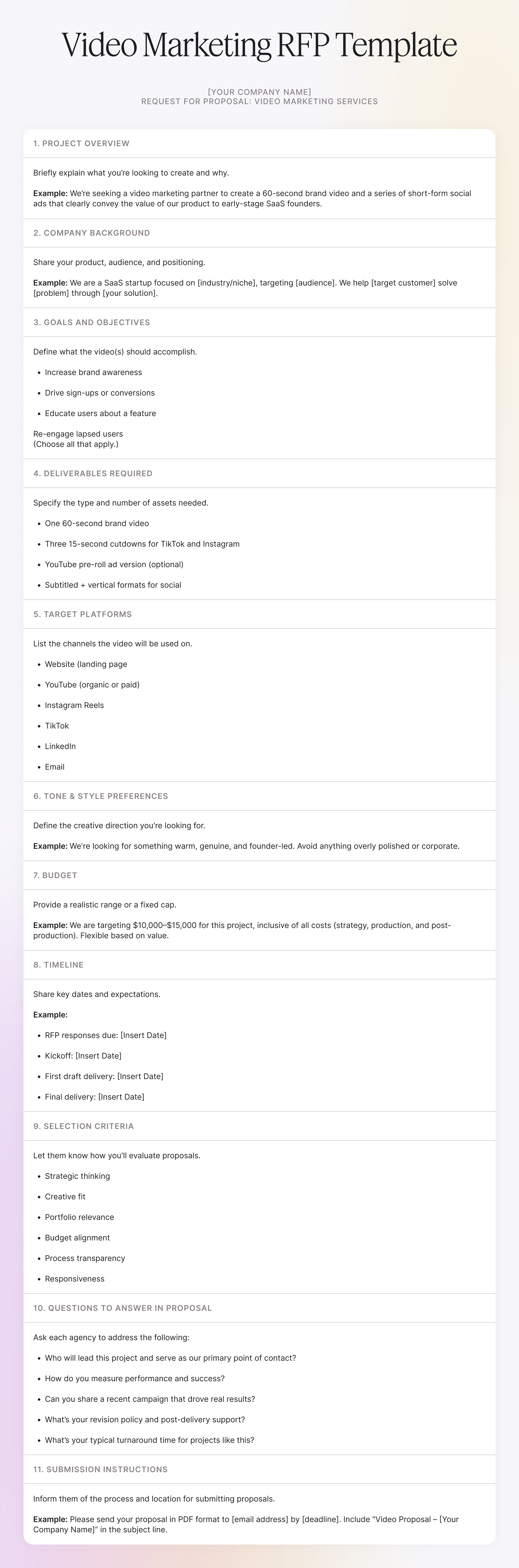 Video Marketing RFP Template