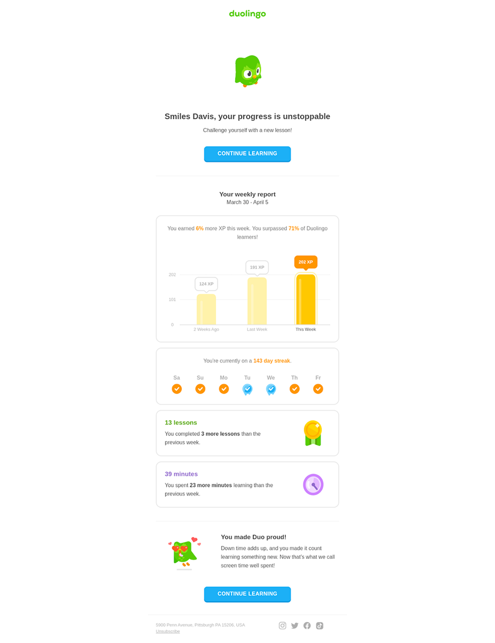 Duolingo's email marketing design