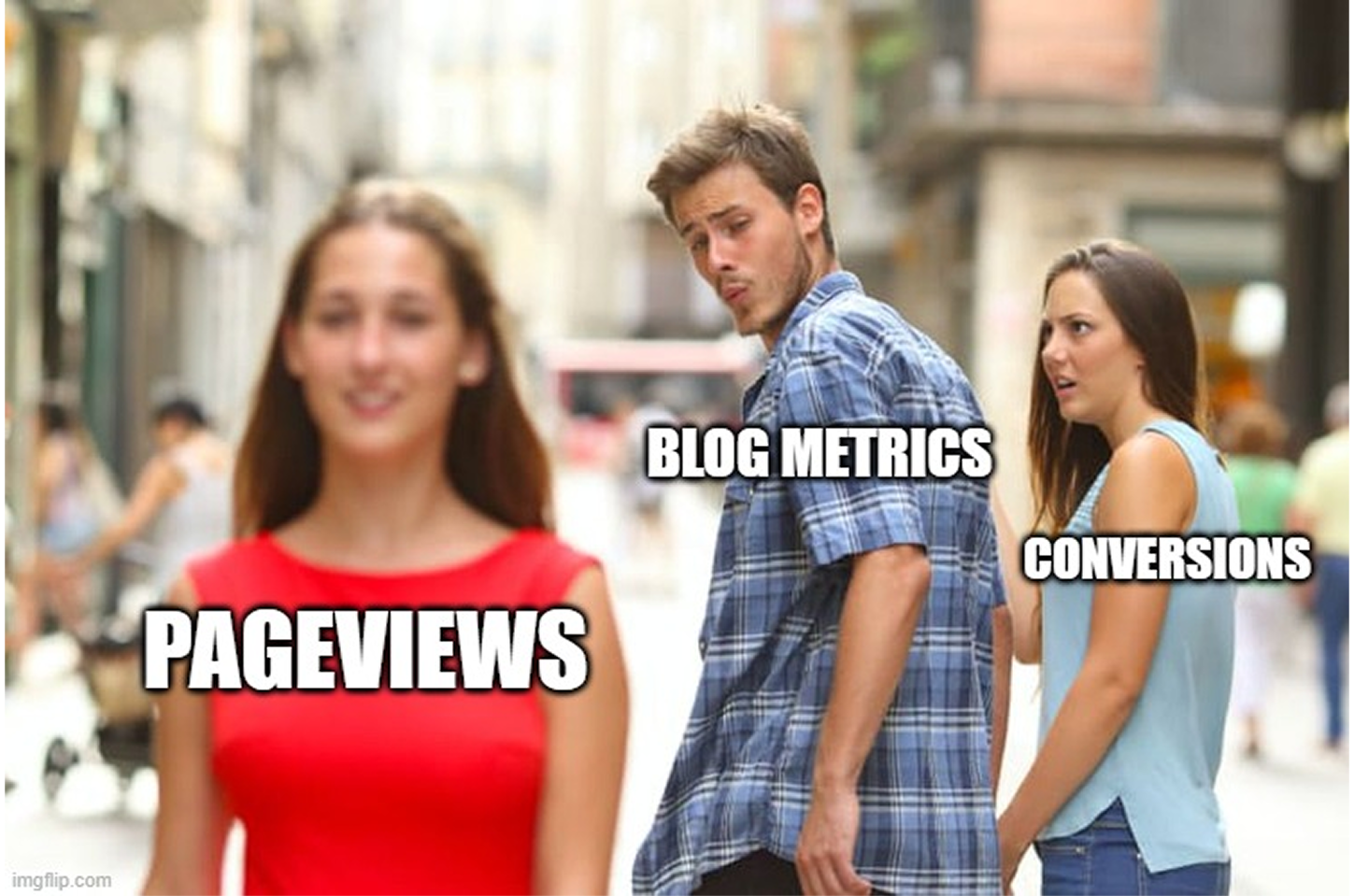 distracted boyfriend meme about performance metrics