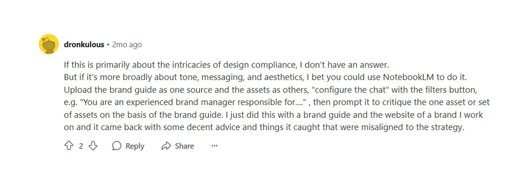 Comment on Reddit about brand guide
