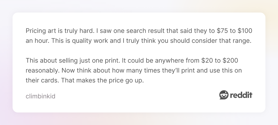 Reddit comment about pricing