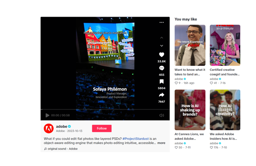 Adobe’s B2B TikTok clip 