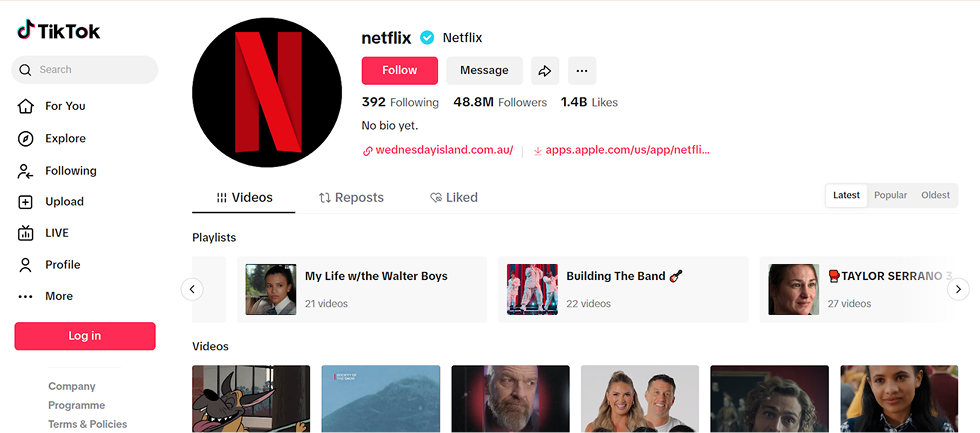 Netflix account on TikTok