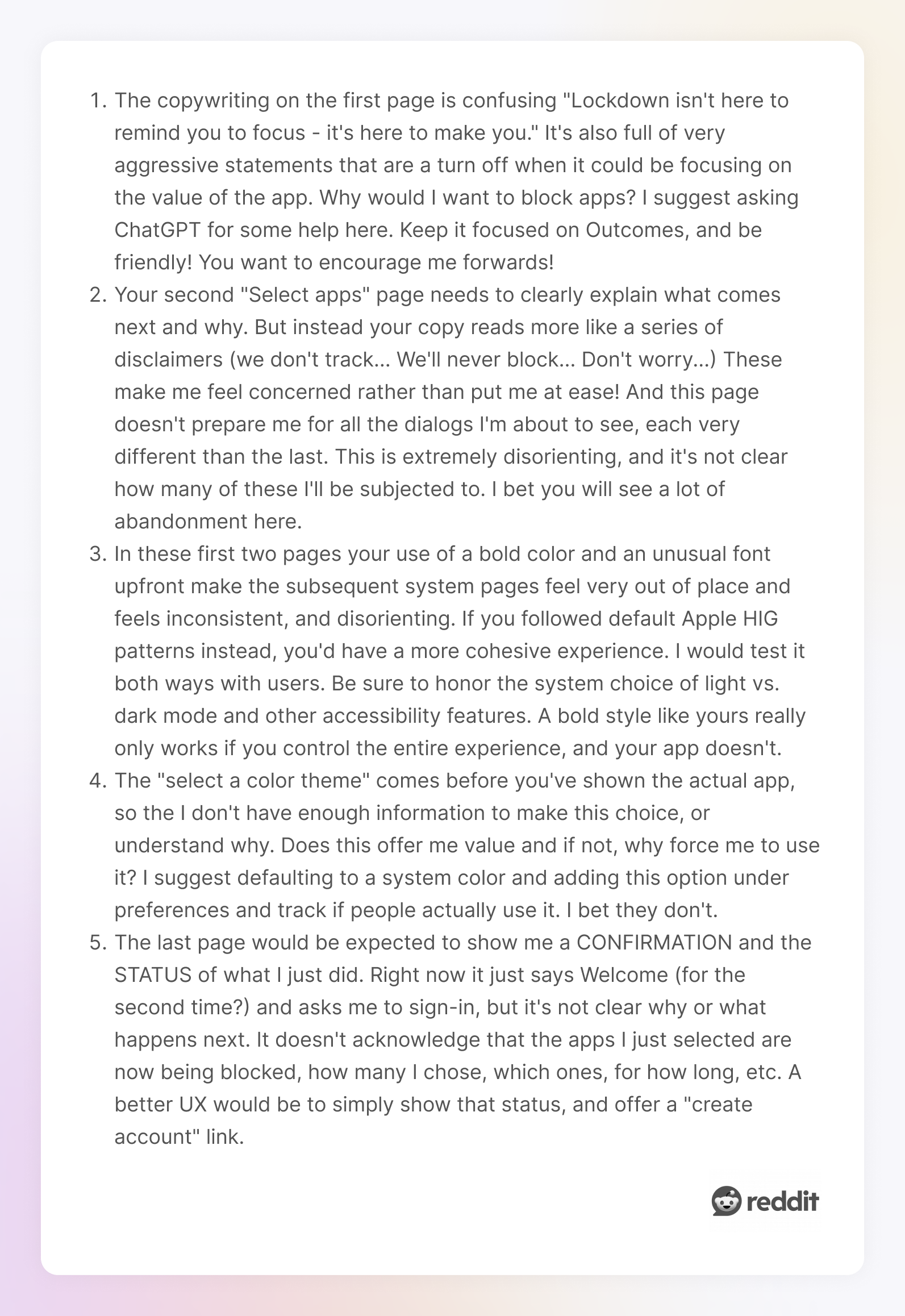 Comment from Reddit discussions