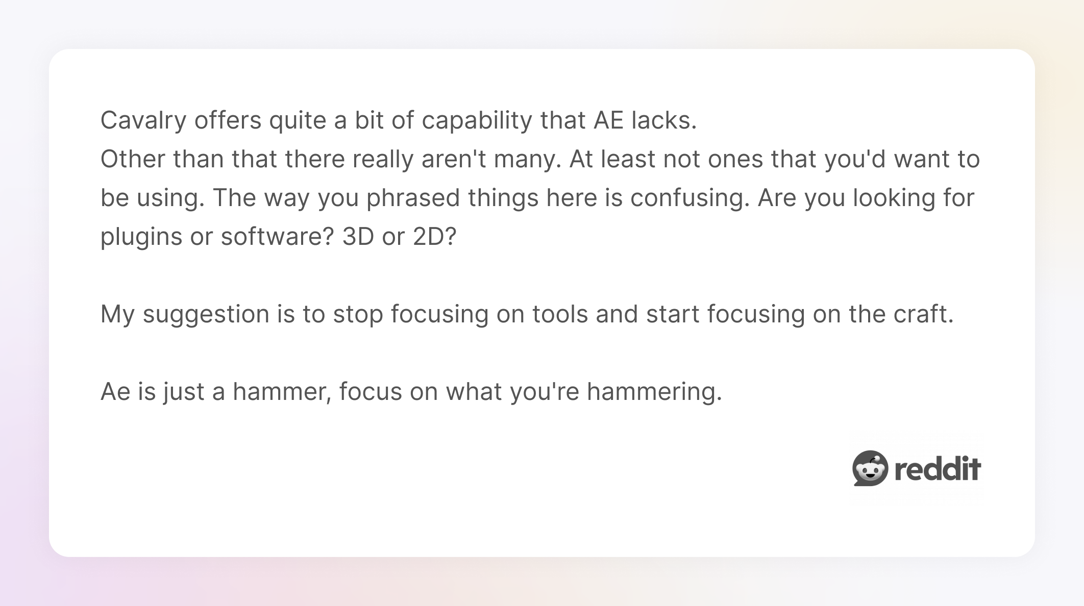 Post on Reddit about Cavalry