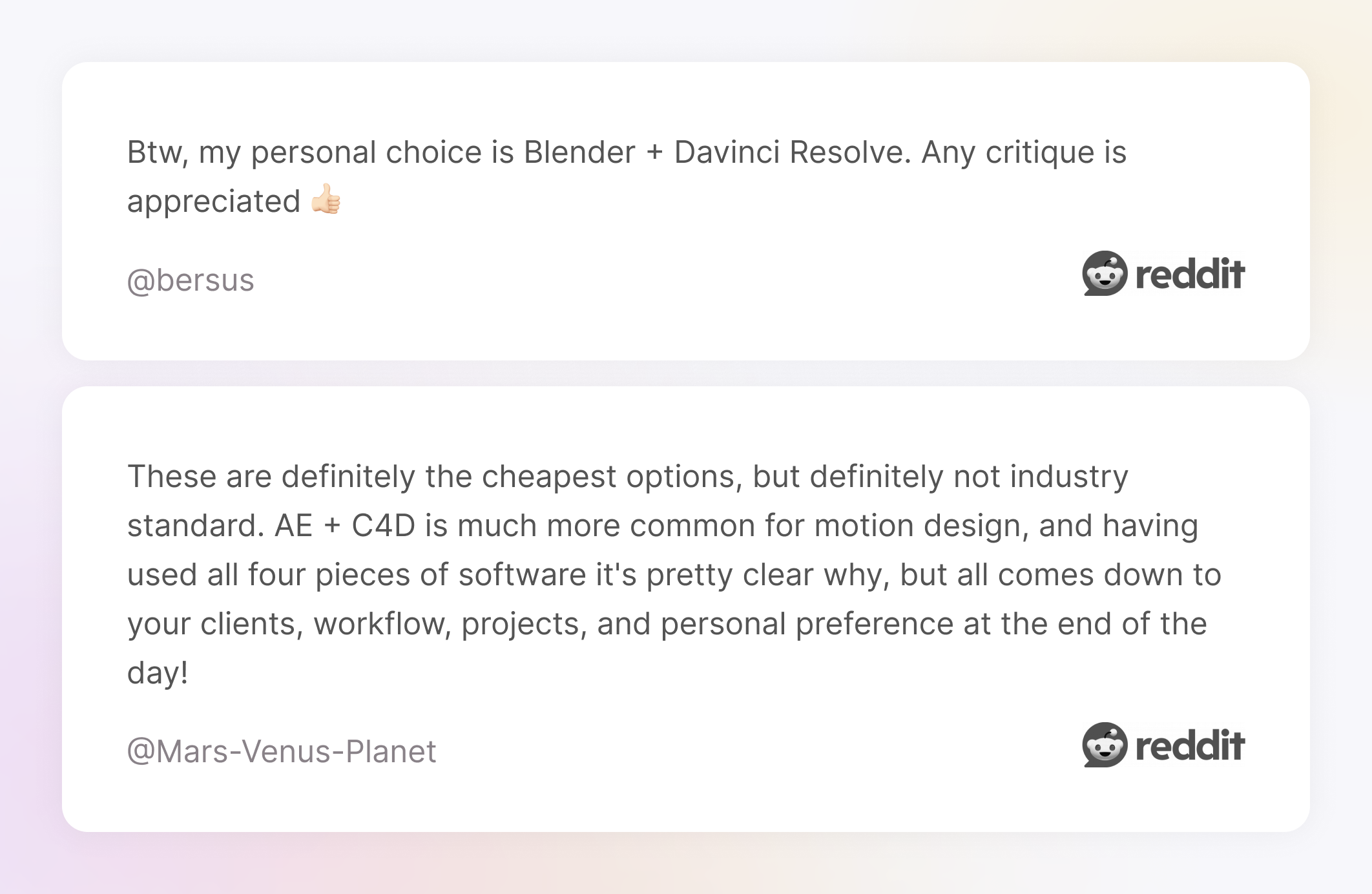 Comment on Reddit about Blender