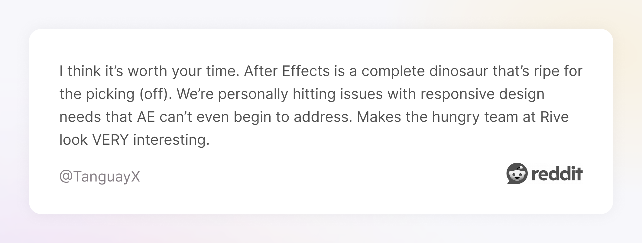 Comment on Reddit about Rive