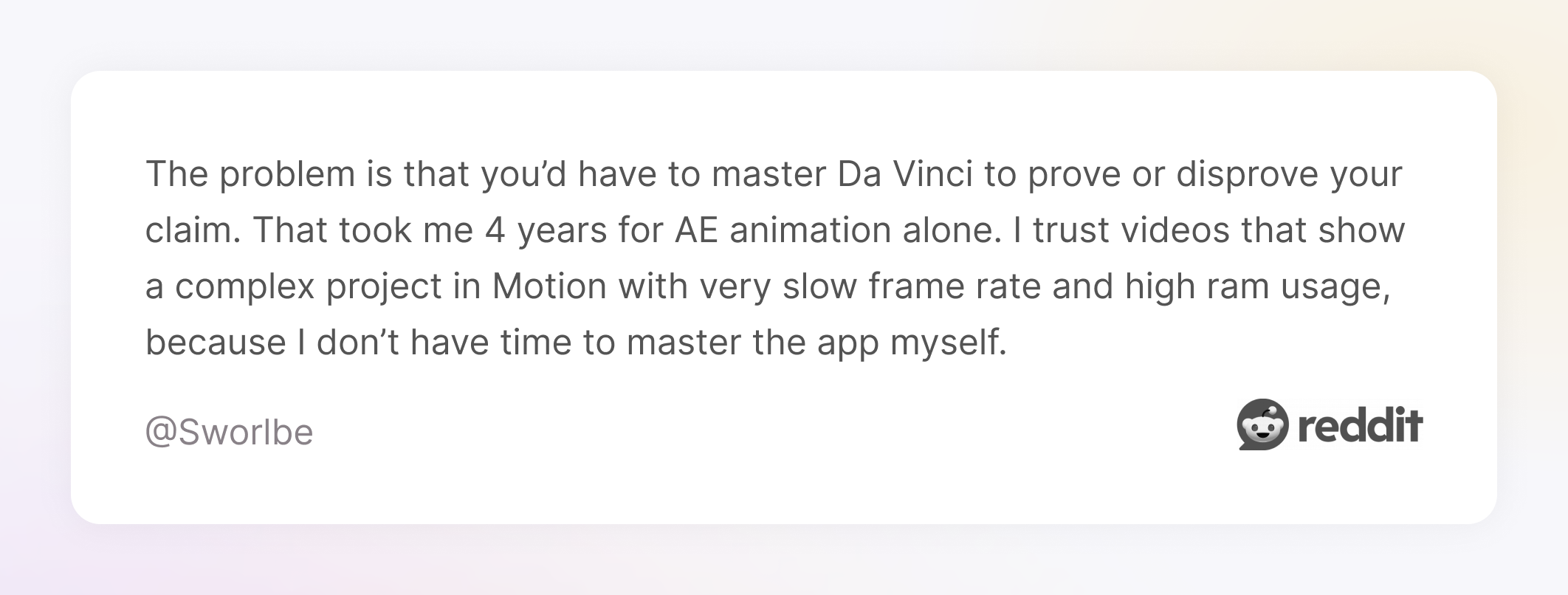Comment on Reddit about AE's complexity