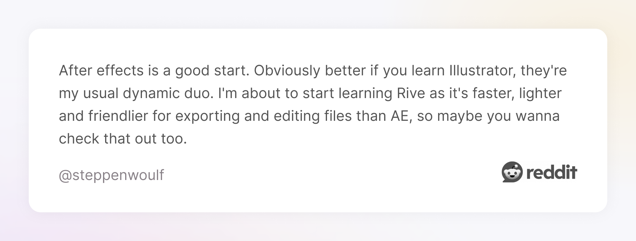 Comment on Reddit about After Effets in motion design