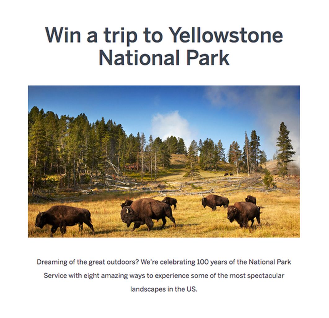 Promotional graphic for the Yellowstone National Park Giveaway